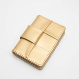 Gold Leather Woven Bifold Wallet