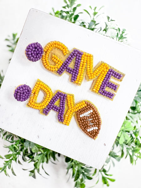 Purple And Yellow Game Day Bead Earrings