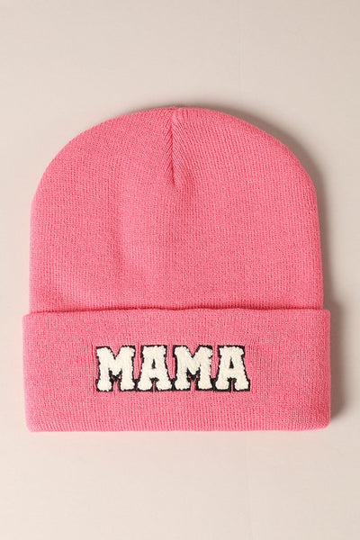 Chenille Patched Ribbed Mama Beanie