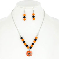 Jack-O-Lantern Beaded Necklace And Earring Set