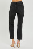 Black Mid Rise Raw Hem Straight Leg Risen Jeans