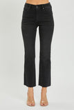 Black Mid Rise Raw Hem Straight Leg Risen Jeans