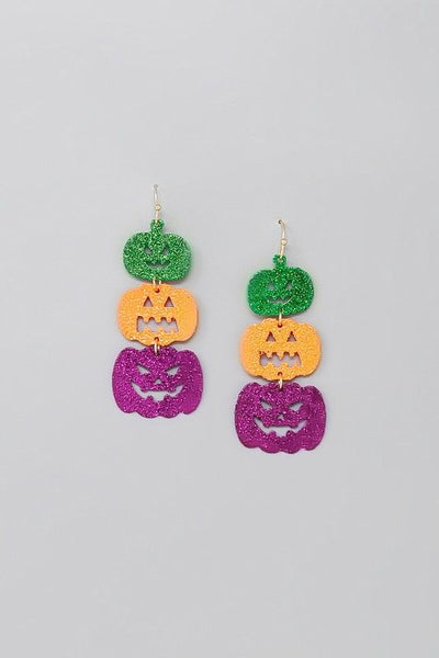 3 Stack Glitter Pumpkin Earrings